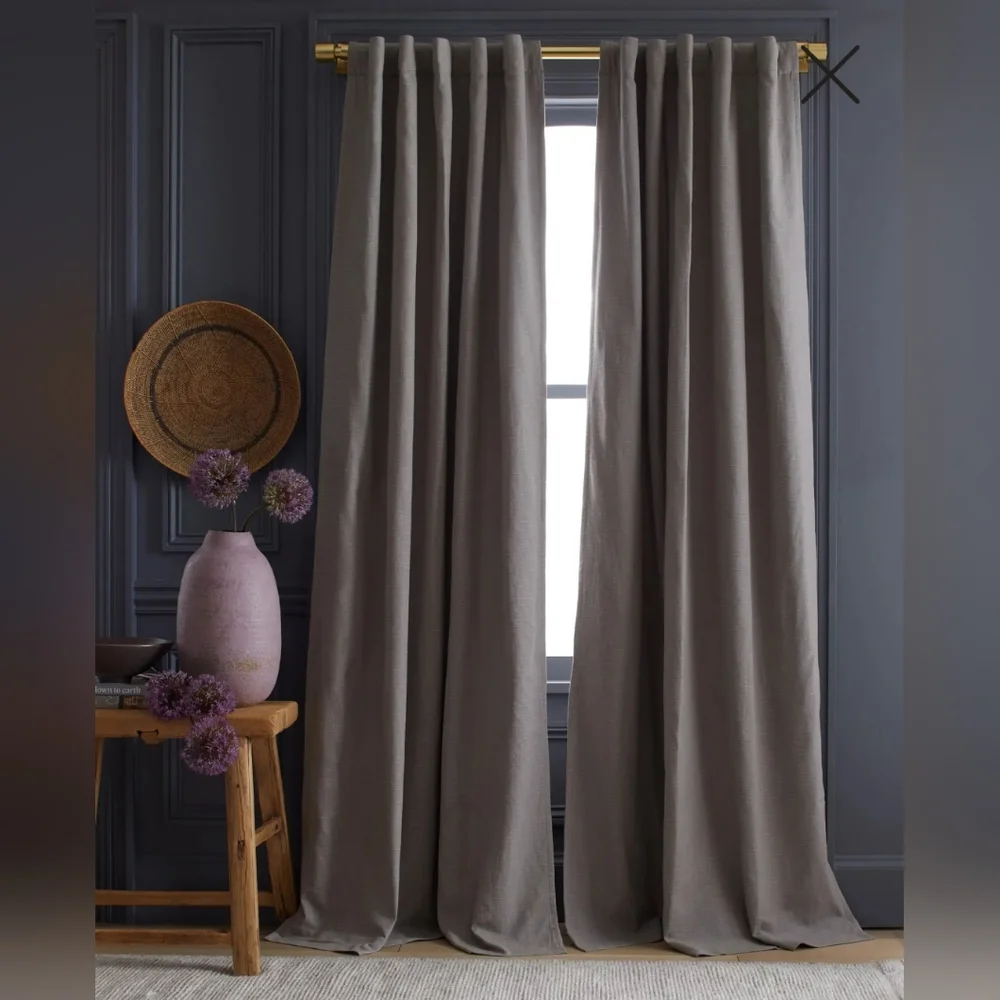 NWOT! Quince Cotton Slub Gray Darkening Curtains Set Of 2 Panels! 48